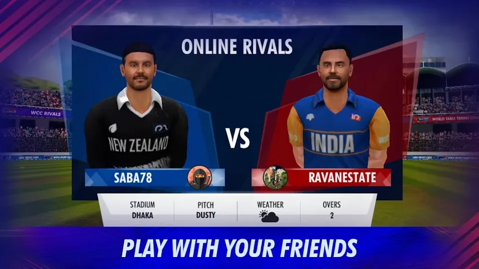 Ecrã de confronto em linha em World Cricket Championship 3